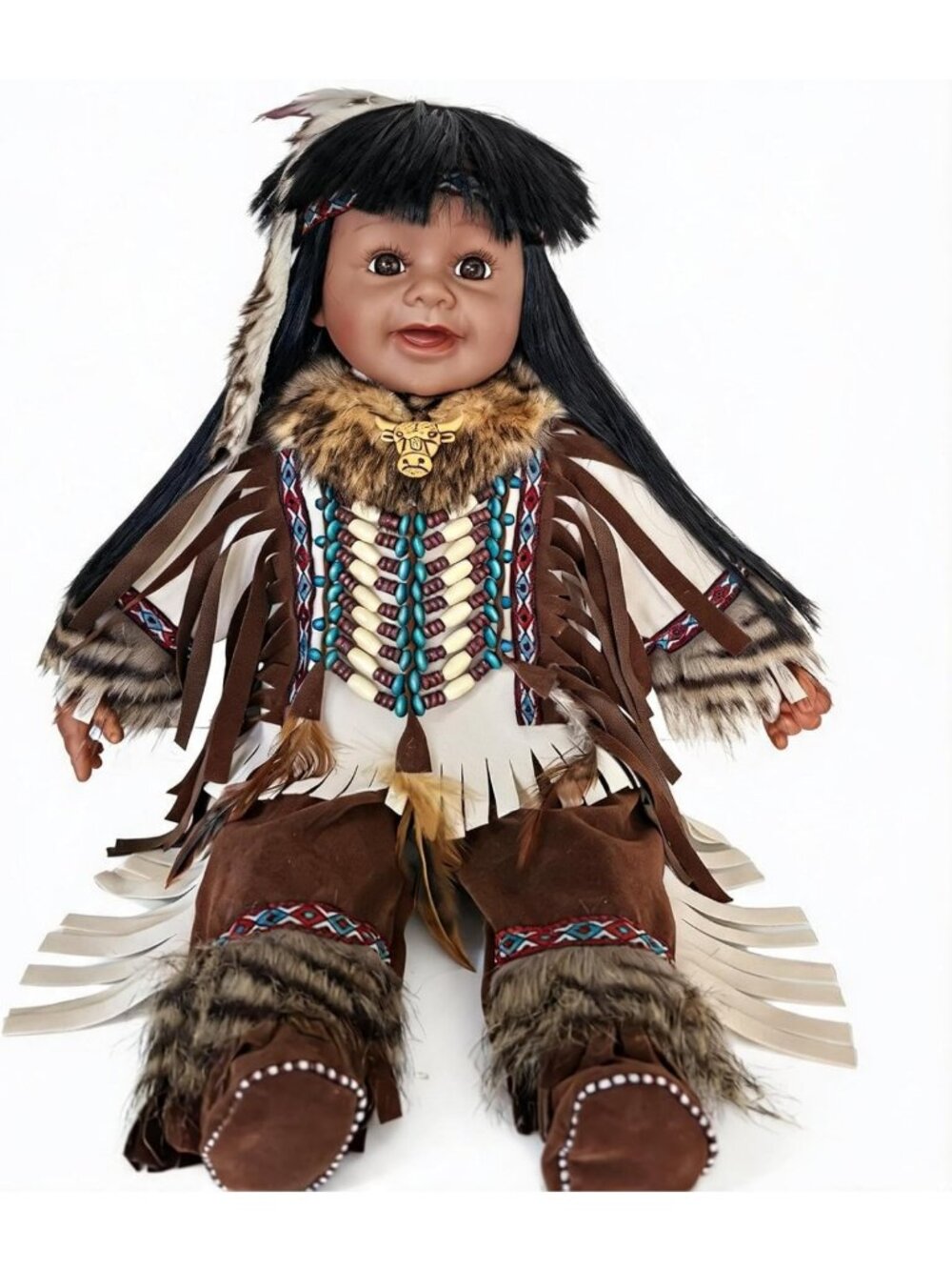 22" Collectible Native American Vinyl Doll - Unique Cultural Art Doll, Great